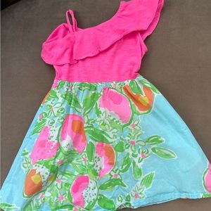 Lilly Pulitzer Girls One Shoulder Ruffle Dress Toddler Small Size 4-5